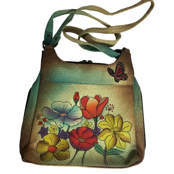 Anuschka NEVER USED Handpainted Leather Shoulder Bag Butterfly Floral - Picture 11 of 15